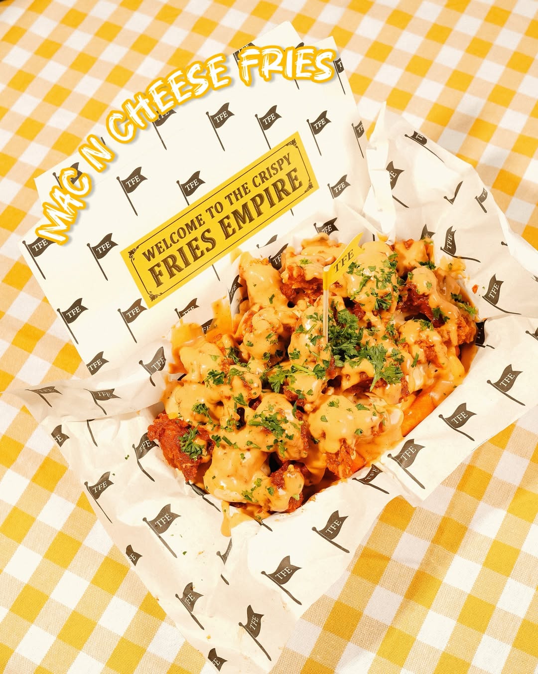 Mac N Cheese Fries loaded in a TFE basket
